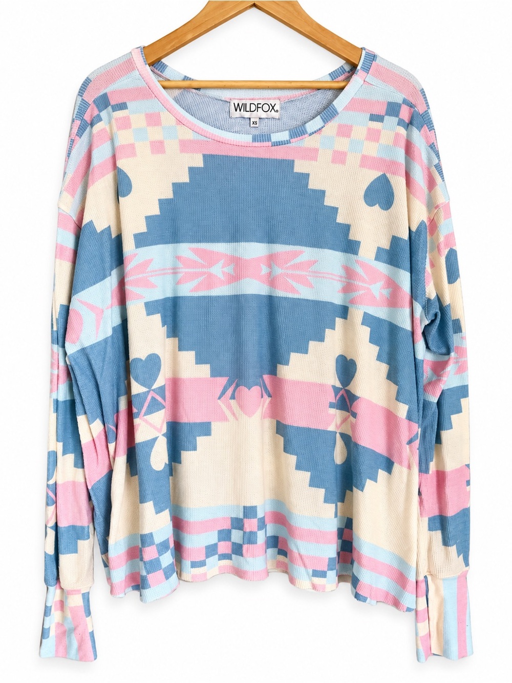 Wild fox x-small oversized southwest pastel thermal lounge comfy pajama shirt